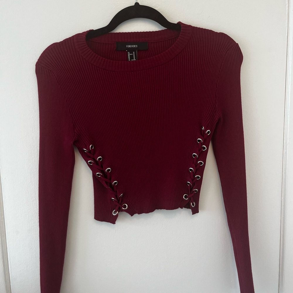 Burgundy Ribbed Long Sleeve Top